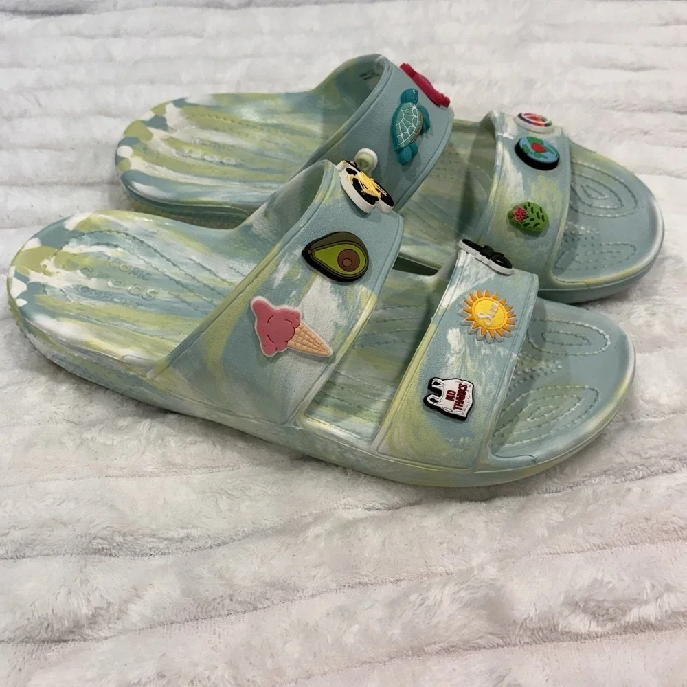 Classic Crocs Marblized Sandal Pure Water/Multi Men's 9 Women's‎ 11 with Jibbitz